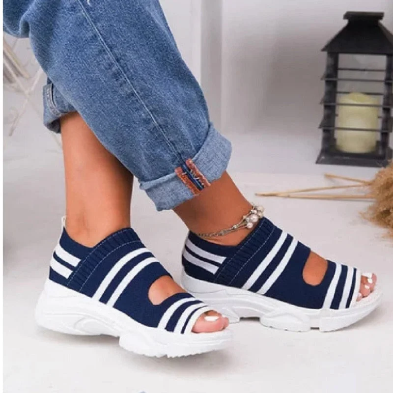UEONG Women Sandals Open Toe Wedges Platform Ladies Shoes Knitting Lightweight Sneakers Sandals Big Size 35-43 Zapatos Mujer
