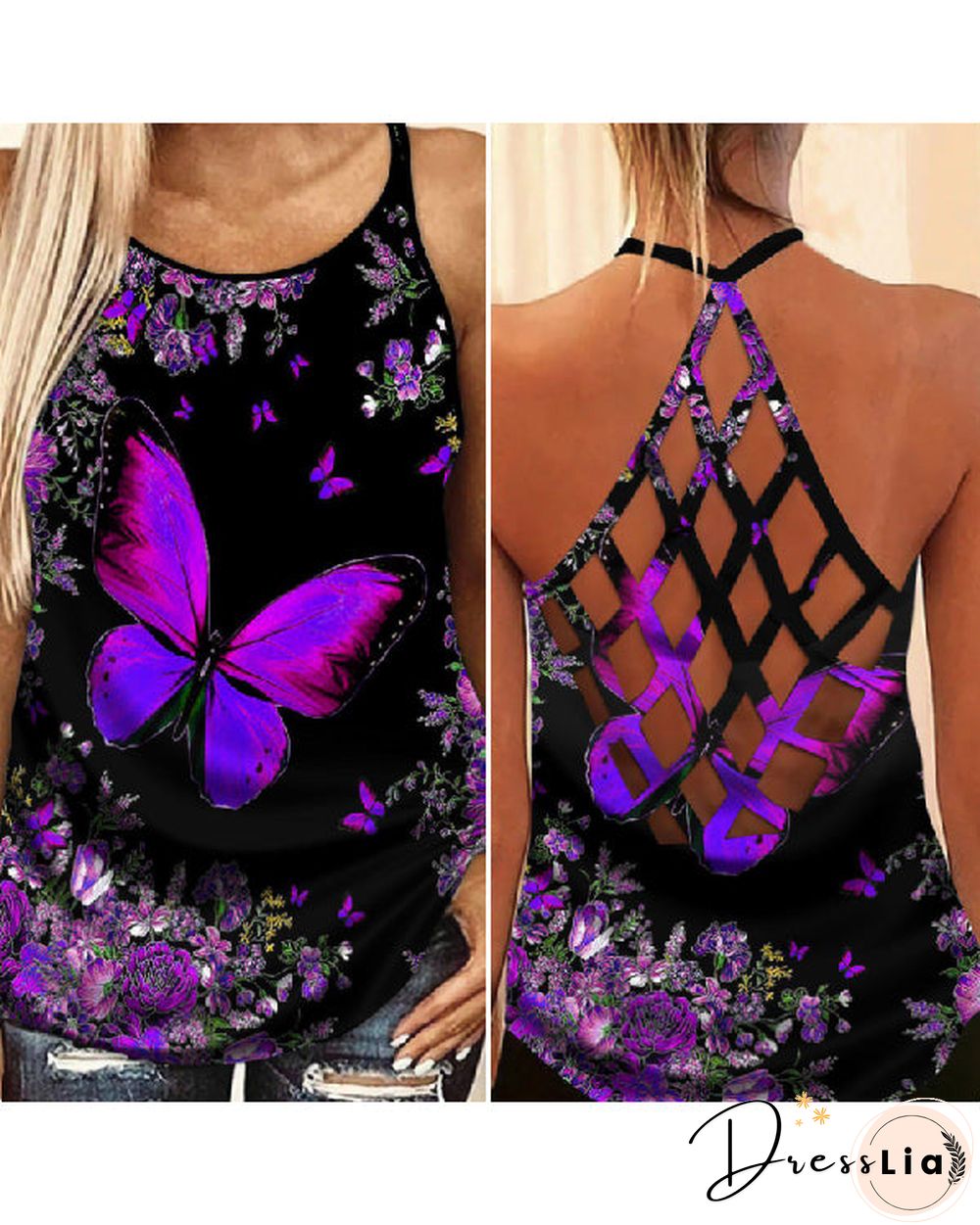 Halterneck Cross-web Punk Print Vest