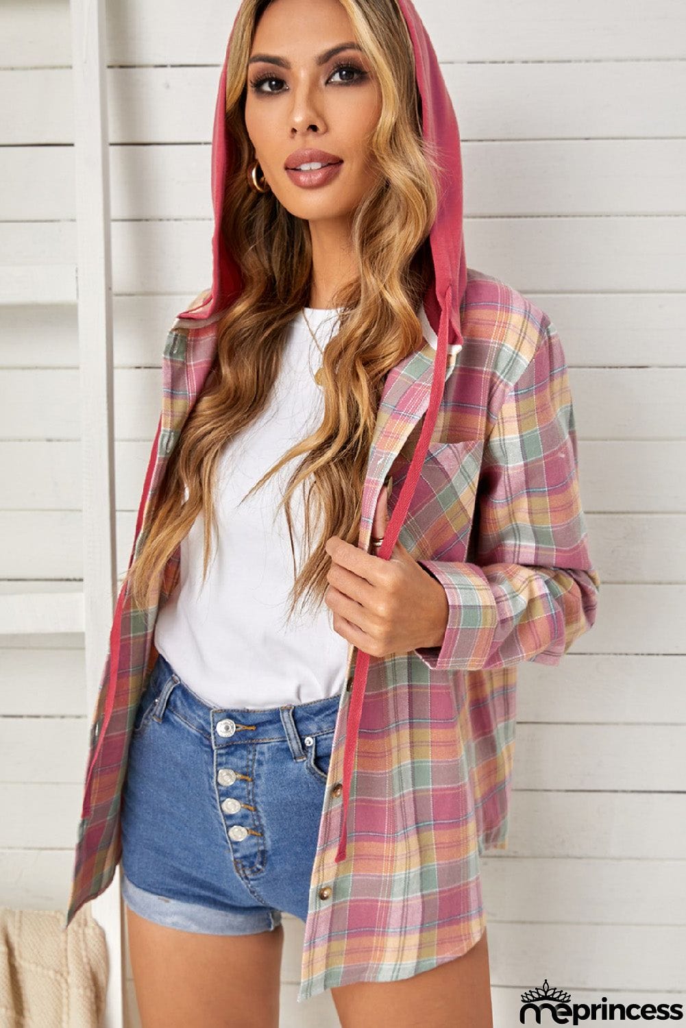 Plaid Hooded Shirt Coat