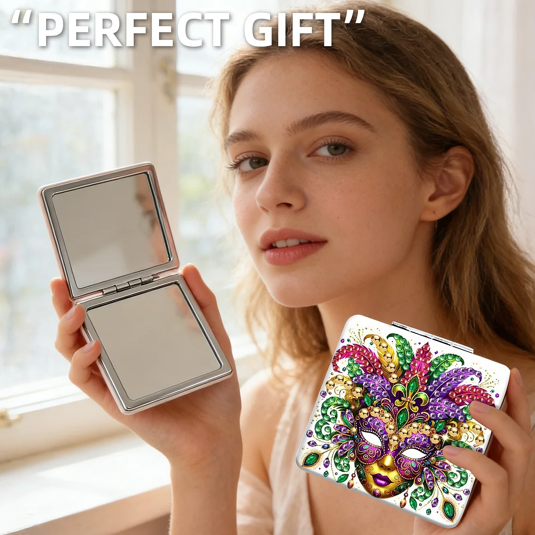 Mask-3 DIY Special Shaped Diamond Painting Compact Mirror Kits Diamond Art Painting Pocket Mirror for Beginners Adults Art Craft Woman Gifts