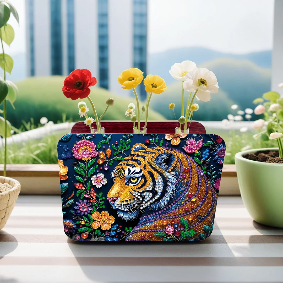 Gem Tiger DIY Diamond Painting Wooden Tube Vase for Adults Gift Idea Home Decor