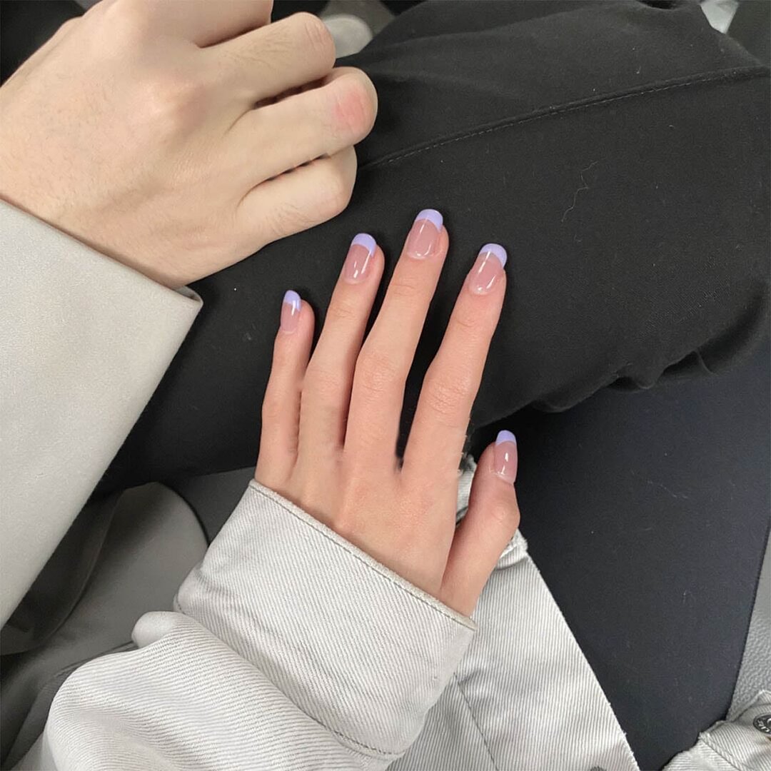 24Pcs French False Nails Short Light Purple Wear False Nails Finished Fake Nail Full Cover Nail Stickers Removable Manicure Tool