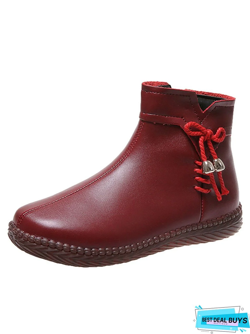 Women's Bow Faux Fur Lined Plain Boots with Zipper