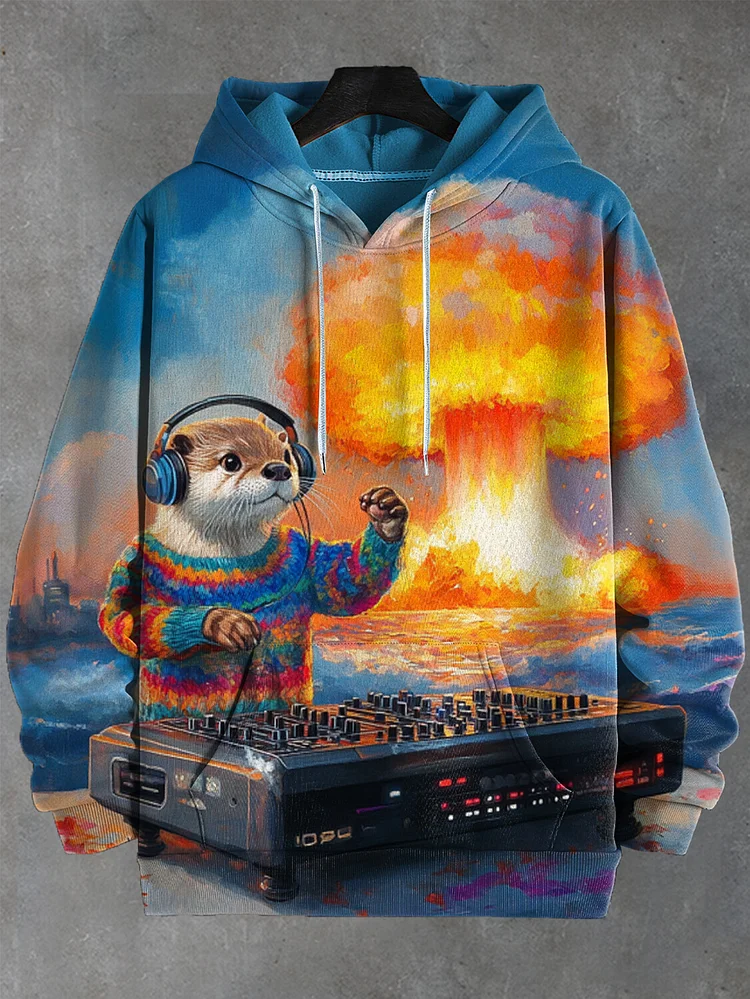 Men's DJ Otter Enjoying Music Print Casual Hoodie