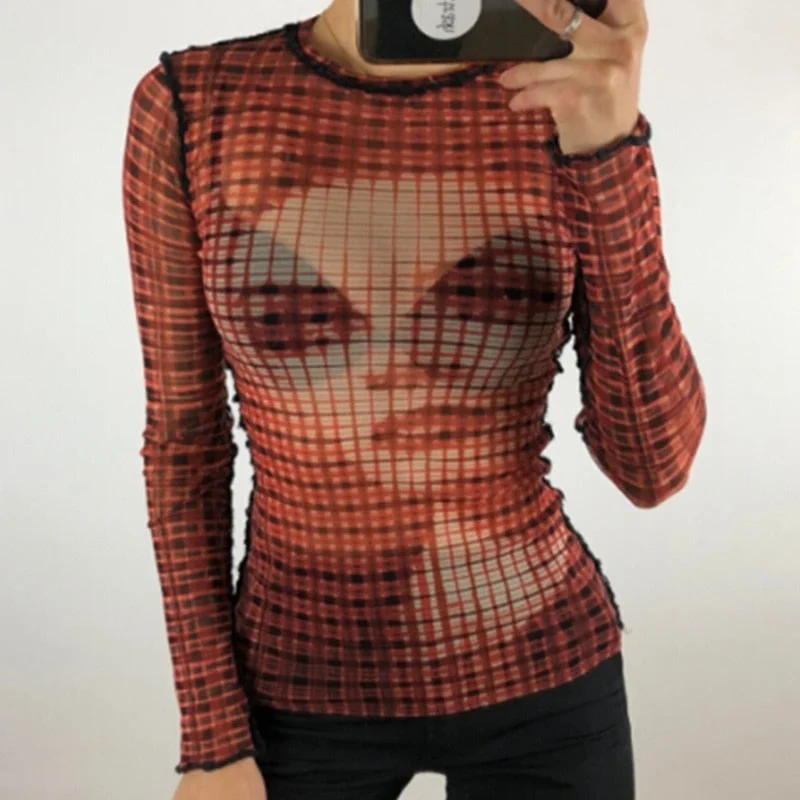 2021 Fairy Grunge Shirt Basic Mesh Print Top Women E Girl Gothic Punk Style T-shirts Tees Clothes Street Tops Womens Clothing