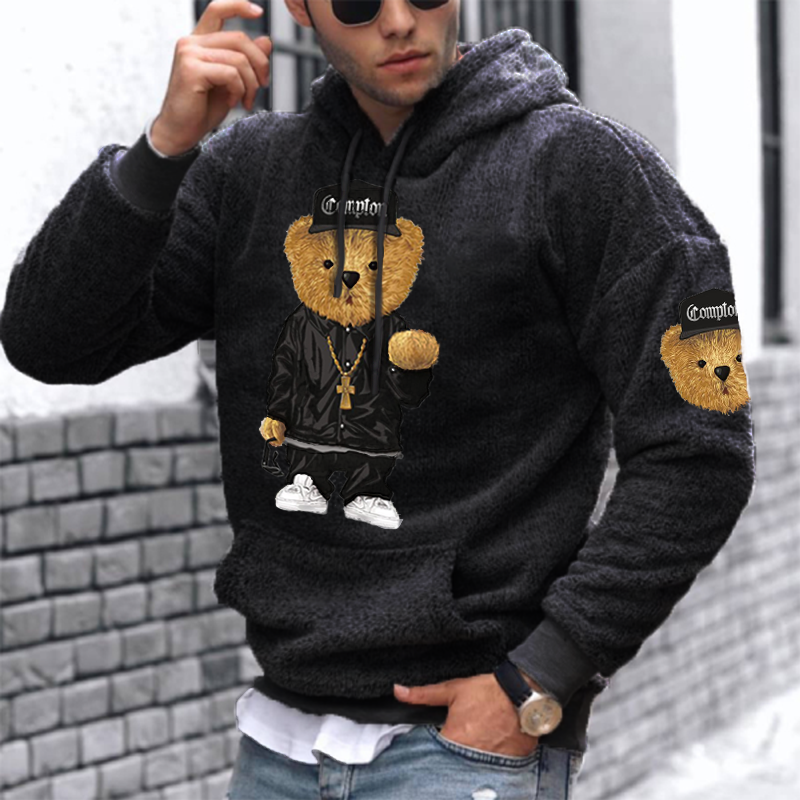 Warm Teddy Bear Lamb Wool Men's Casual Hoodie、、URBENIE