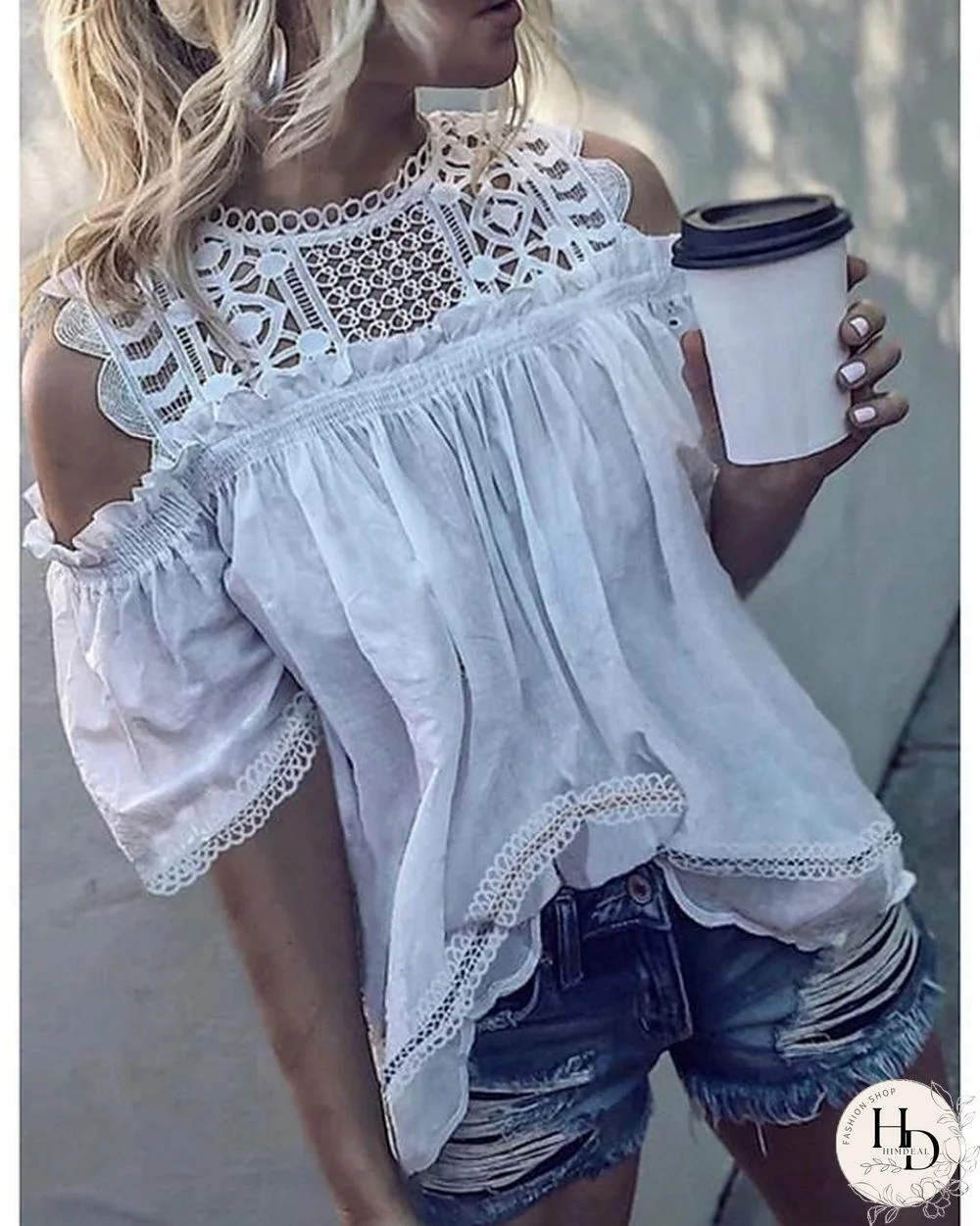 Women's T-shirt Solid Colored Lace Ruffle Round Neck Tops Basic Top White Orange Brown-0207829