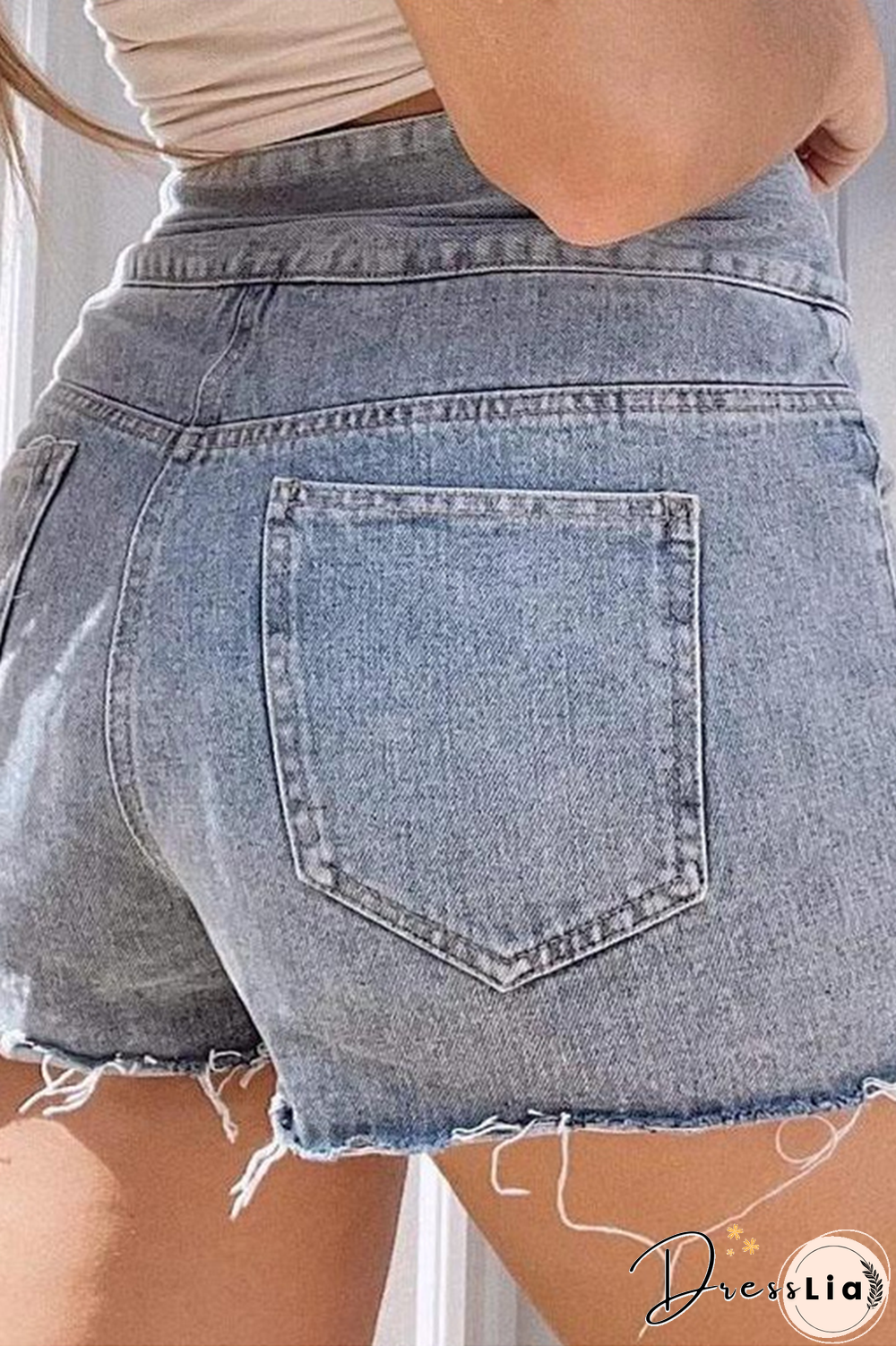 Street Solid Tassel High Waist Denim Shorts