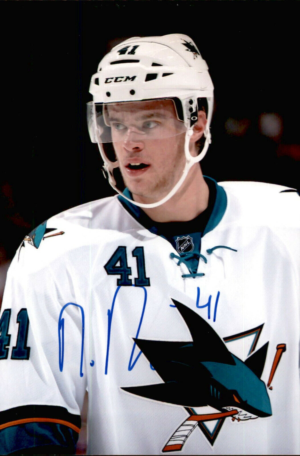 Mirco Mueller SIGNED 4x6 Photo Poster painting SAN JOSE SHARKS / NEW JERSEY DEVILS #2