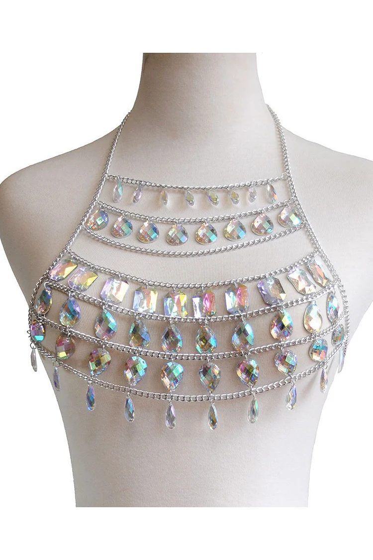 Fashion Stitching Halter Vest Chain+Waist Chain Two Piece Set