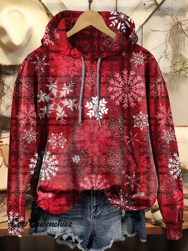 Retro Christmas Color Plaid Print Casual Hoodie Sweatshirt Multicolor / S