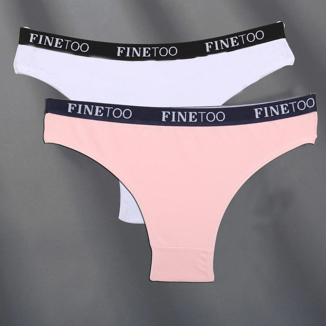 FINETOO 2PCS/Set Cotton Women Sexy Panties Letter Waisted Woman Underwear Fashion Underpant M-XL Female Girls Briefs Lingerie