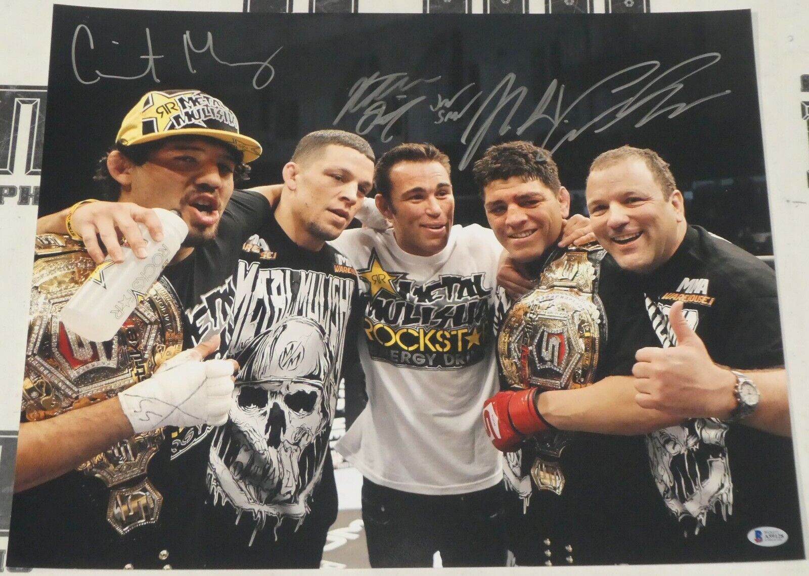 Nick & Nate Diaz Gilbert Melendez Jake Shields +1 Signed 16x20 Photo Poster painting BAS COA UFC