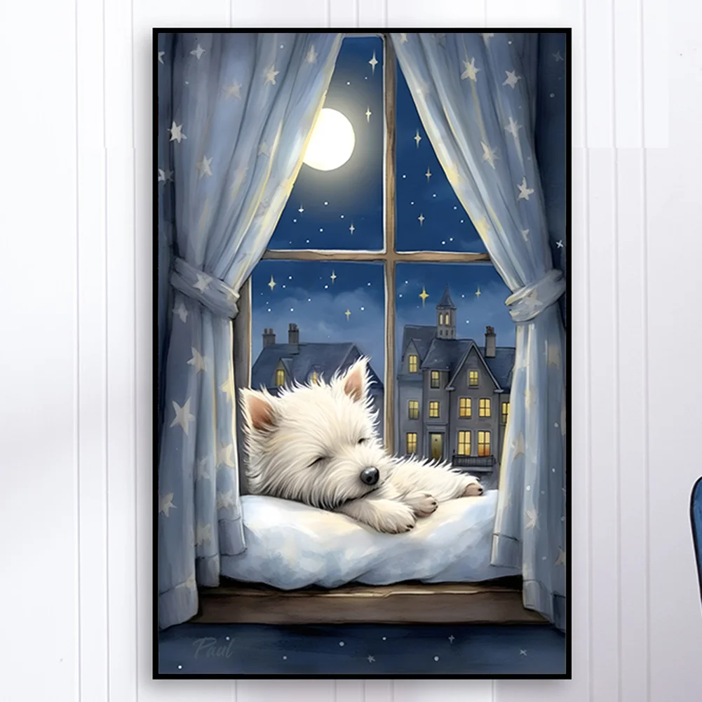 Diamond Painting - Full Round Drill - Windowsill Puppy(Canvas|40*60cm)