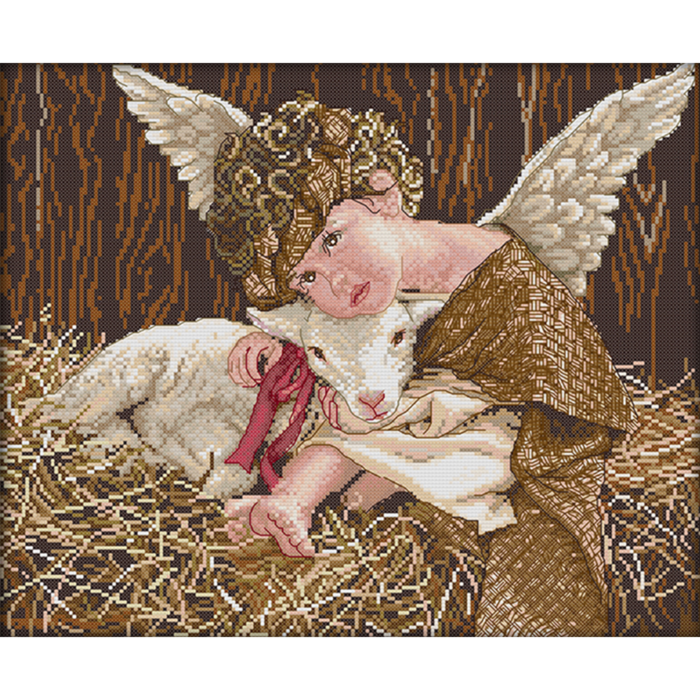 

Angel Lamb - 14CT Stamped Cross Stitch - 43*36CM, 501 Original