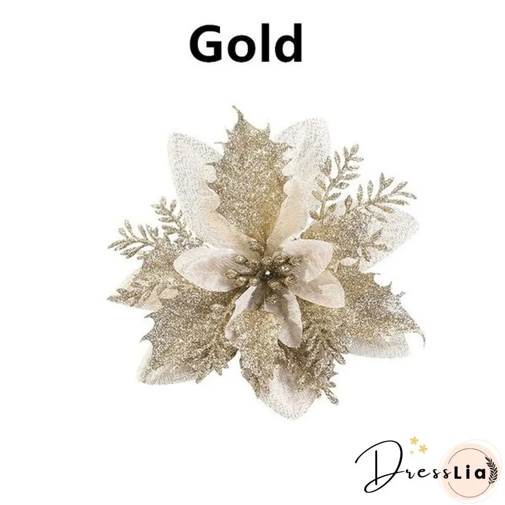 510Pcs Artificial Plastic Christmas Florals Glitter Fake Flowers Merry Tree Decorations