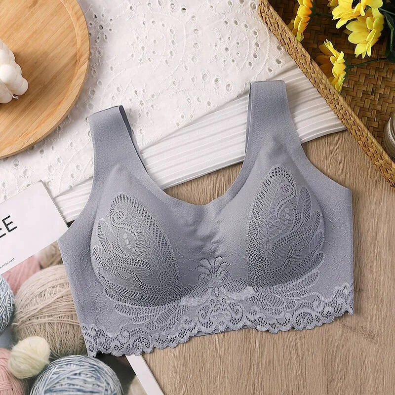 Uaang Sweet Breathable Seamless Latex Bra Women’s Underwear Sexy Push Up Bralette With Pad Vest Top Soft Lace Sleep Brassiere