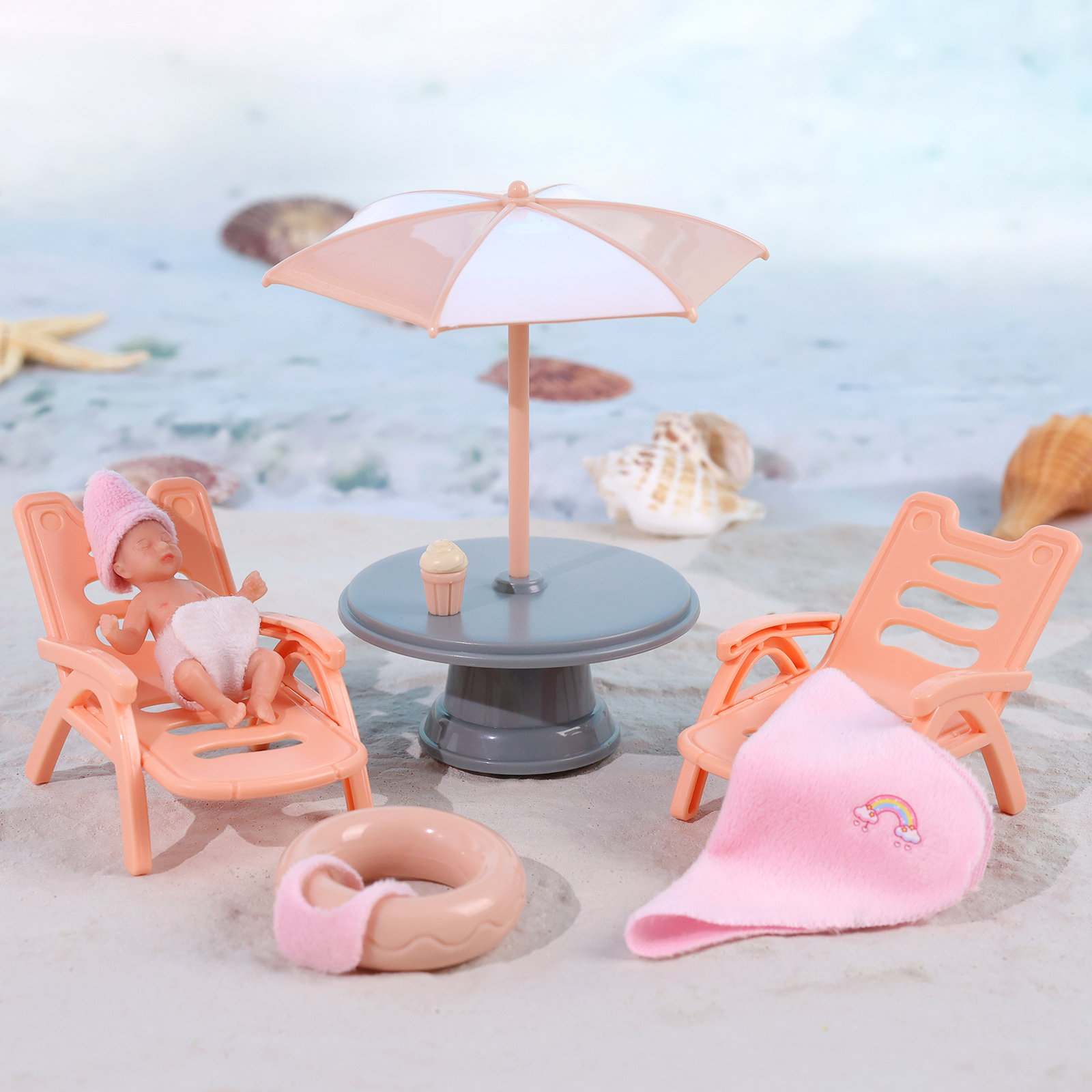 Babeside Aurora 3" Mini Full Silicone Sleeping Reborn Baby Unisex with Beach Playset Accessories