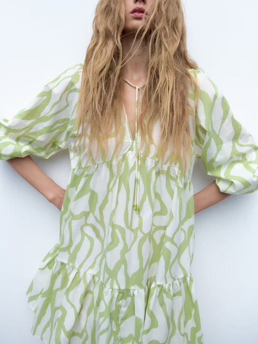 V Neck Irregular Lines Short Dress