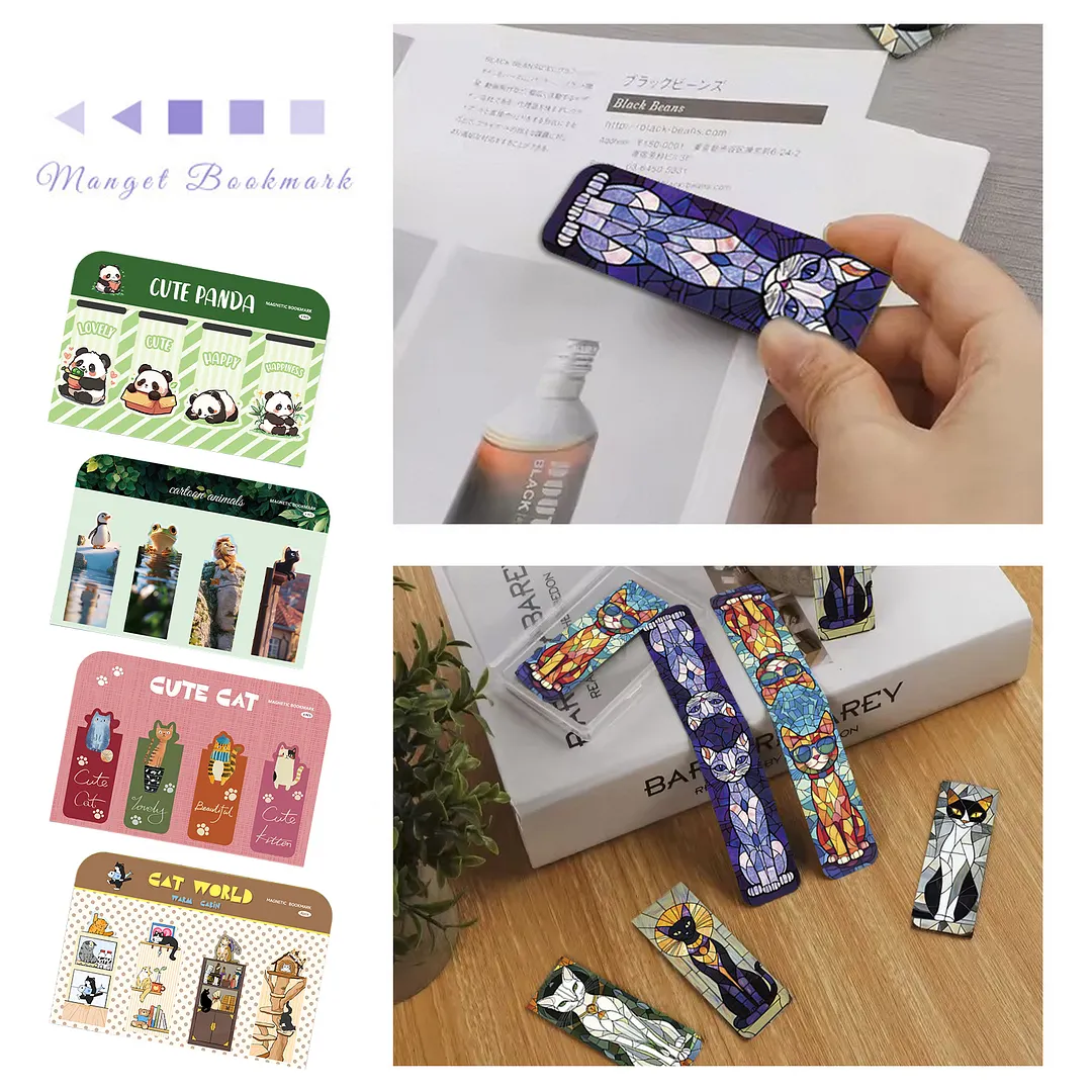 16Pcs Retro Cute Theme Magnetic Bookmarks Lightweight Page Markers Waterproof Scratch-Resistant for Women Men Book Lovers Reading Office Supplies