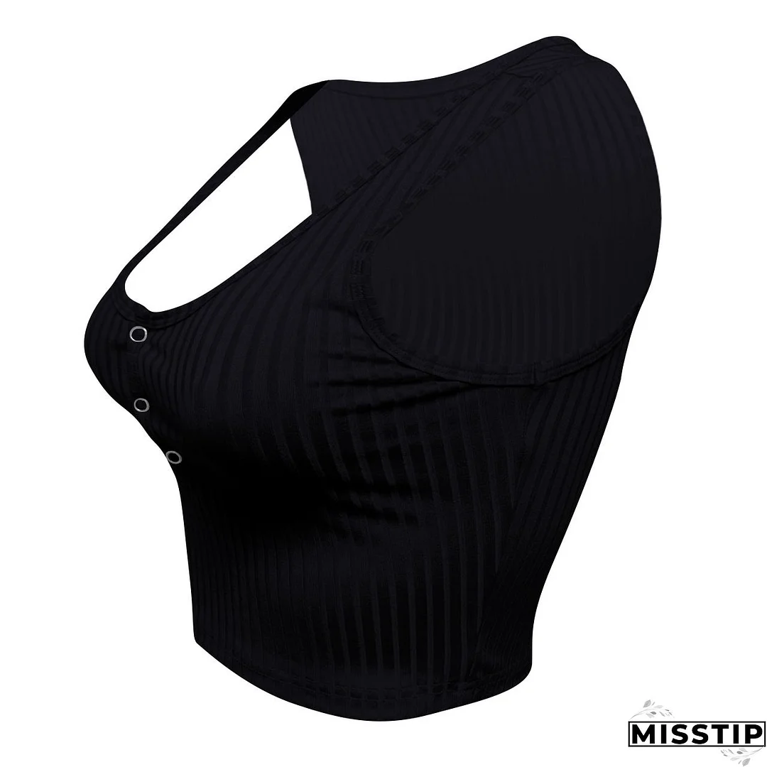 Women's Summer Casual Ribbed Tops Sexy Solid Color  Buttoned Vest