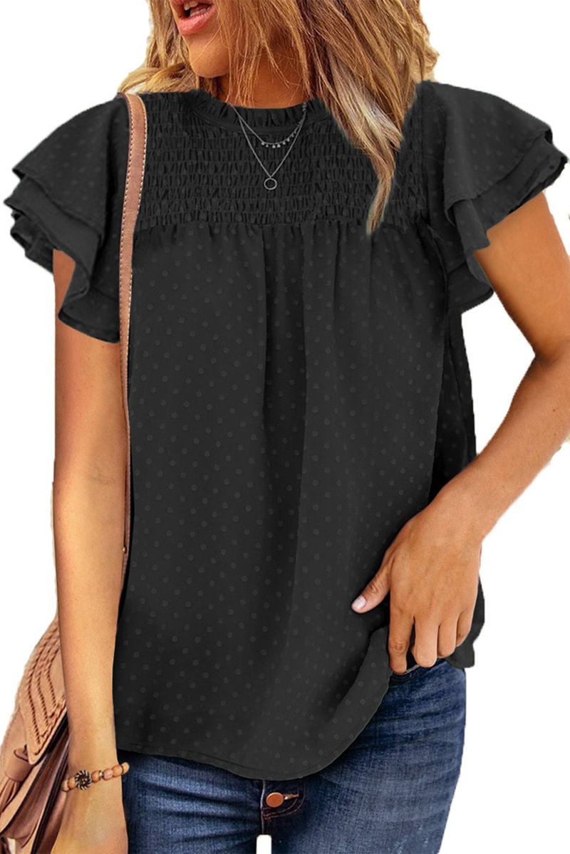Women's Summer Solid Chiffon Shirt Round Neck Pullover Short Sleeve Top T-shirt