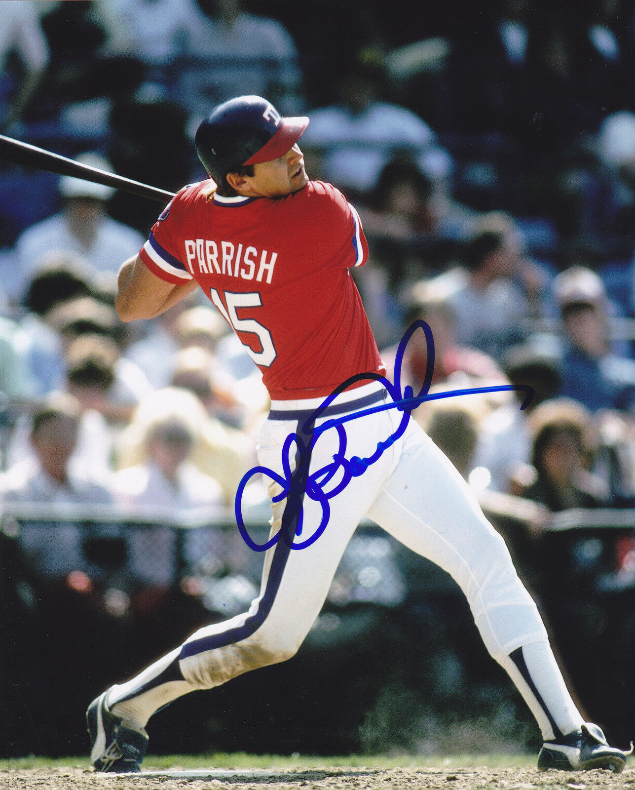 LARRY PARRISH TEXAS RANGERS ACTION SIGNED 8x10