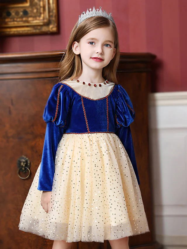 Bellasprom Long Sleeve Jewel Neck Ball Gown Knee Length Flower Girl Dress Tulle Velvet With Crystals  Paillette Bellasprom