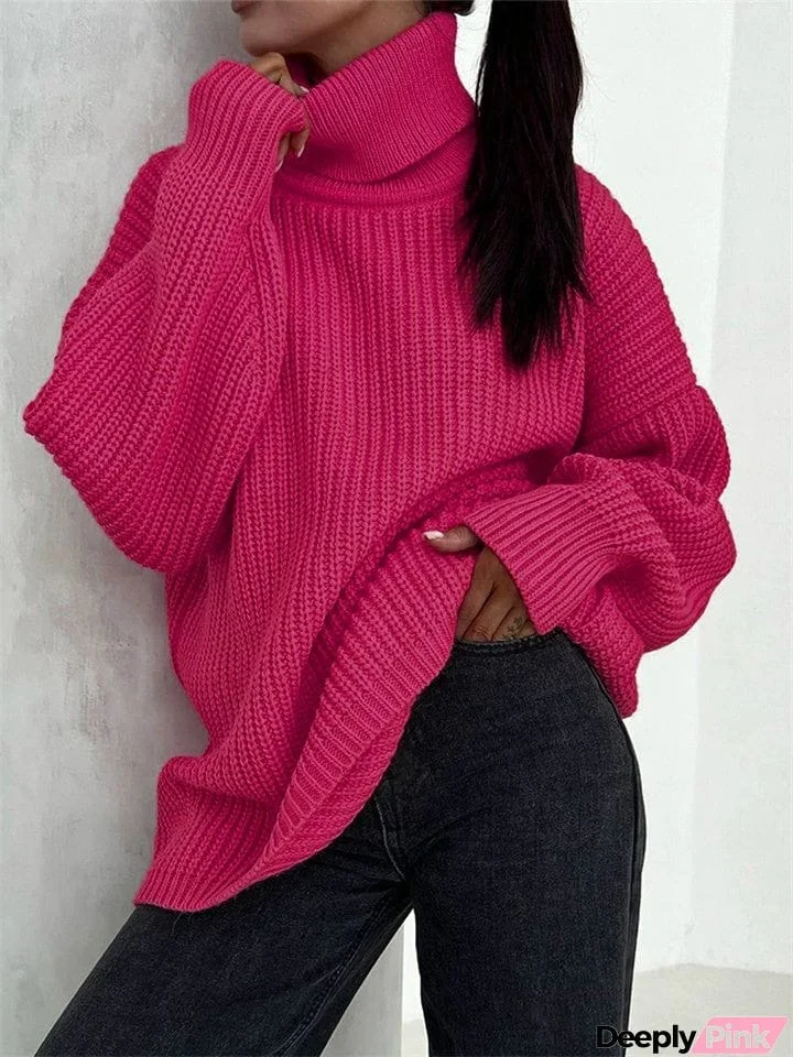 Thick Casual Turtleneck Solid Color Knitted Sweater