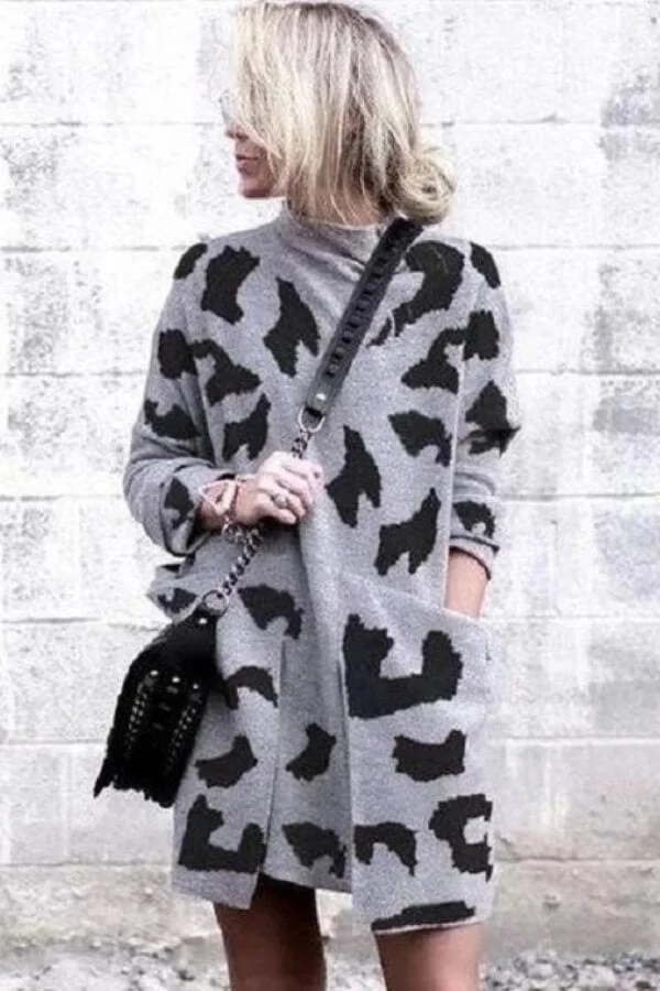 Casual Leopard Print Knitting Dress