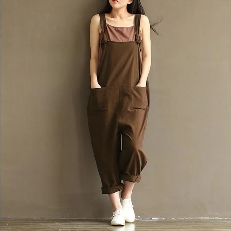 plus size casual strap pockets jumpsuit romper trousers overalls for women p127693