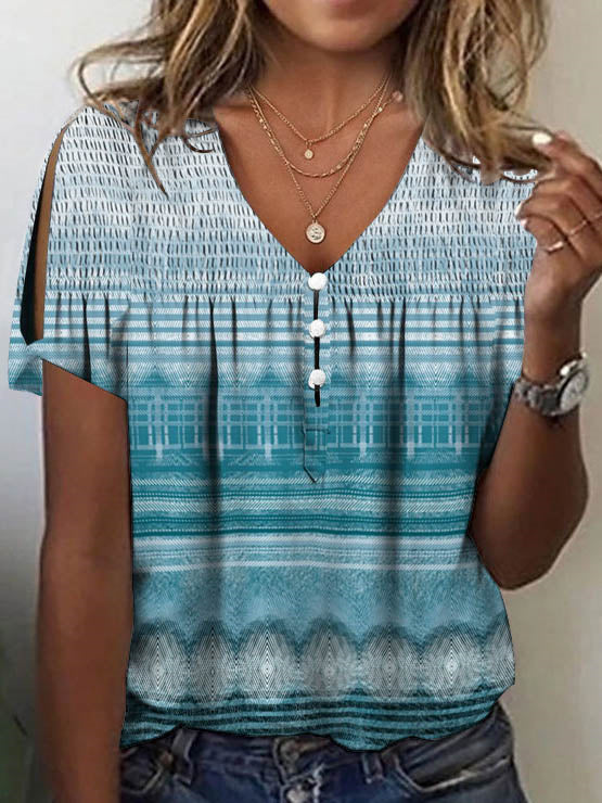 Women Half Sleeve V-neck Solid Color Dress