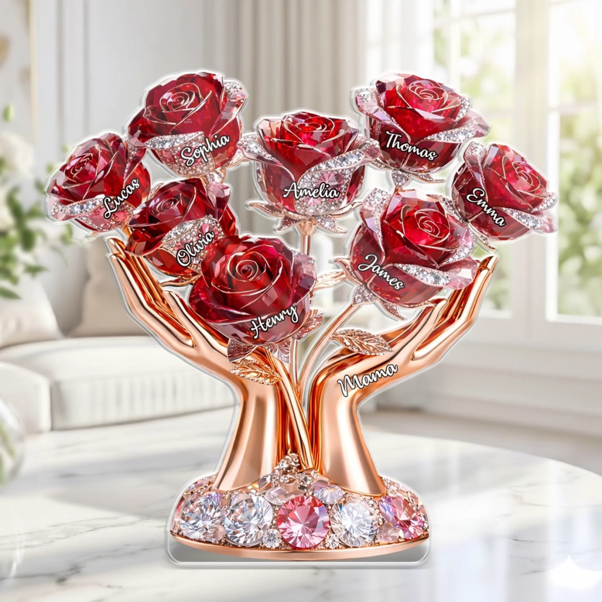 Personalized heart-shaped acrylic plaque for grandma with custom grandchildren names