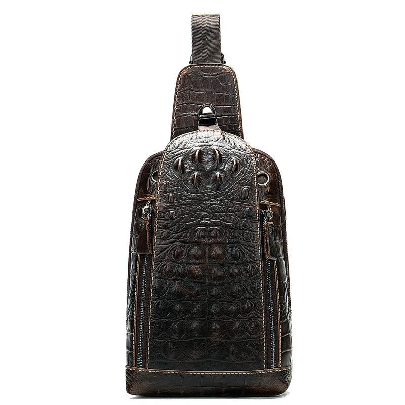 Mens Alligator Pattern Cow Leather Crossbody Bag Chest Bag