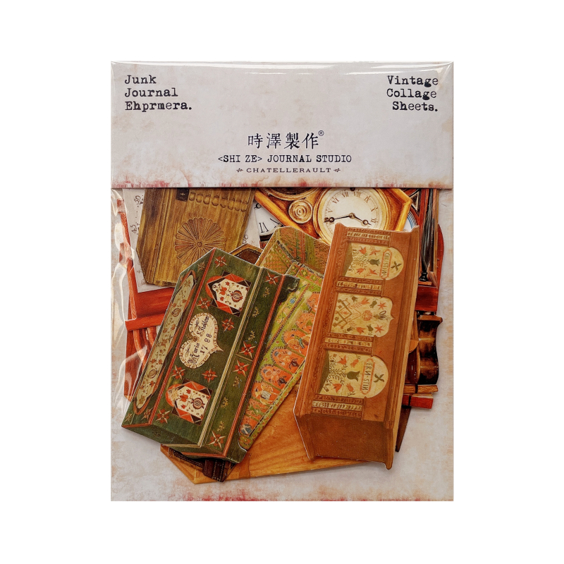 Material Paper - Vintage Antique Furniture Watches Wooden Cabinet Landscape 