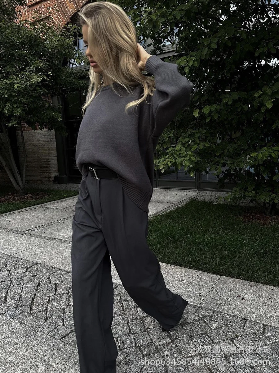 Athvotar Athvotar And Winter Explosion Of Women's Knitted Shirt Round-Neck Solid Color Loose Sweater