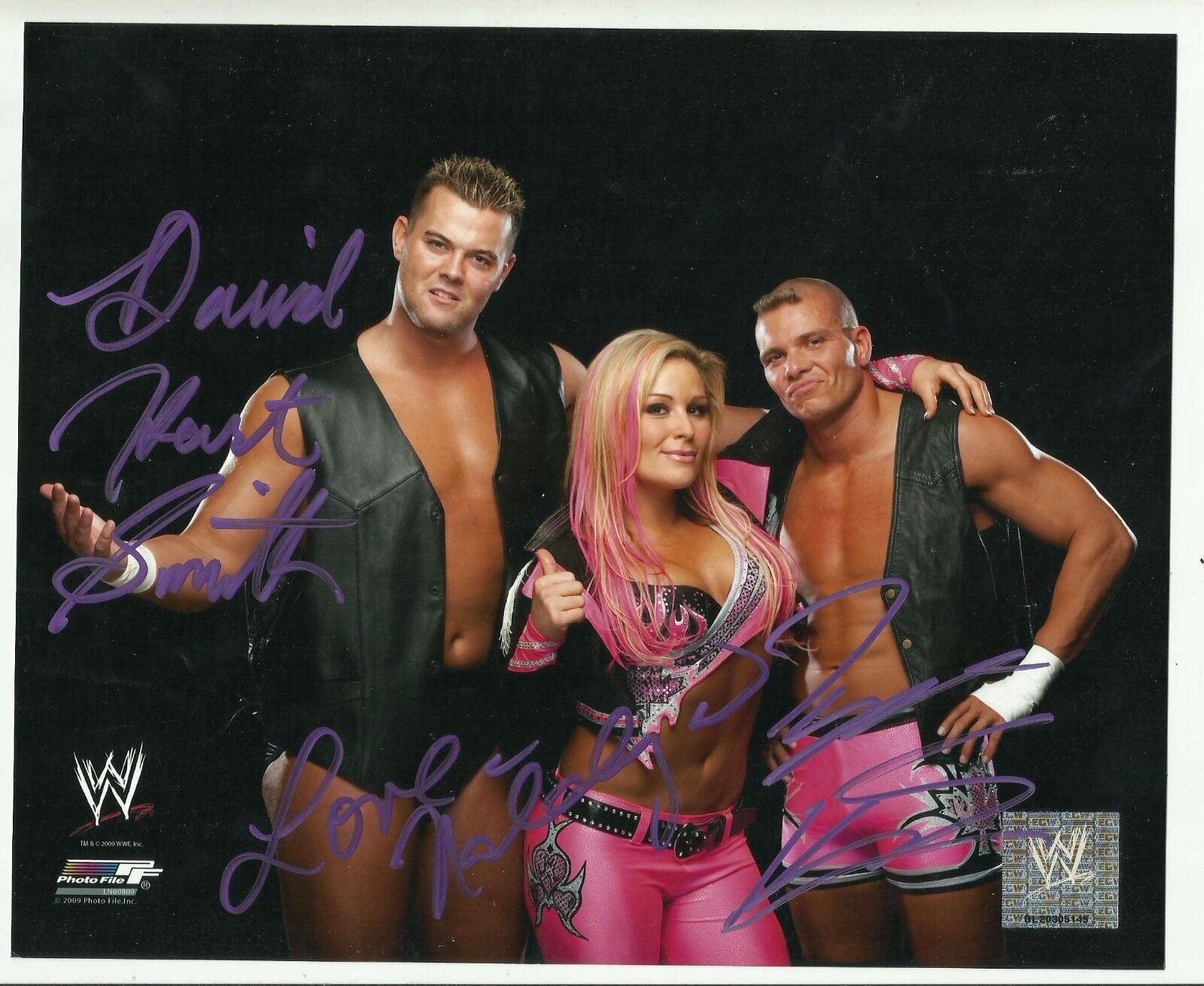 WWE The Hart Dynasty DH SMITH/TYSON KIDD/NATALYA Triple Signed 8x10