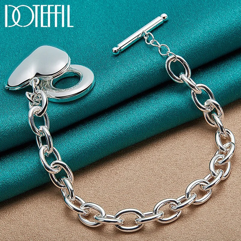 925 Sterling Silver Pattern Heart Photo Frame Bracelet Chain For Women Jewelry