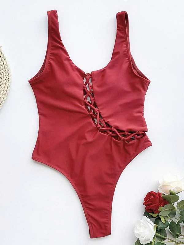 Asymmetric Bandage One-Piece Swimwear