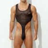 Men's Ice Silk Sexy Transparent Ultra-thin Breathable Bodysuit