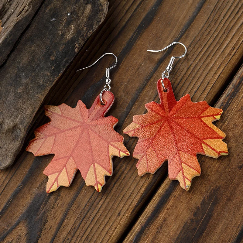Maple Leaf Thanksgiving Leather Earrings