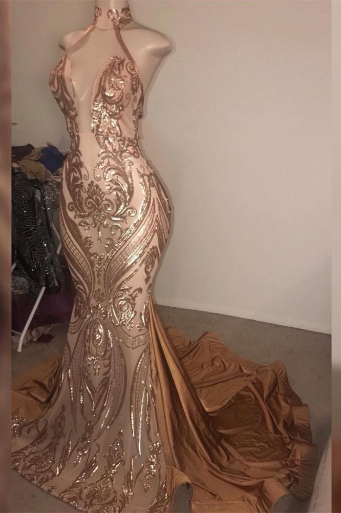 Gorgeous High Neck Sequins Mermaid Prom Dress Long Backless - lulusllly