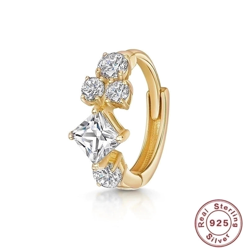 1 Piece 925 Sterling Silver Zircon Round Square Earrings