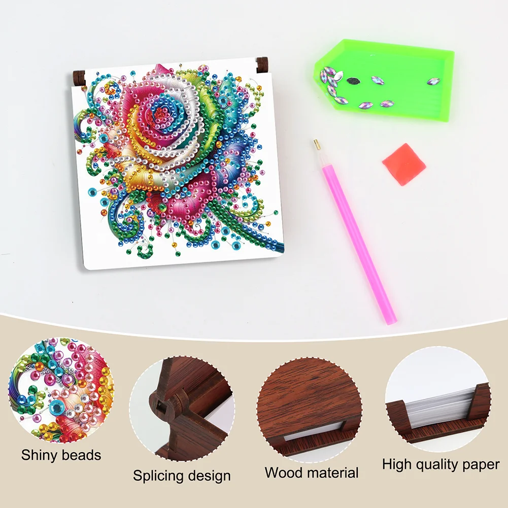 Wood Shining Rose Diamond Painting Memo Pad Holder Mosaic Kit for Home Office