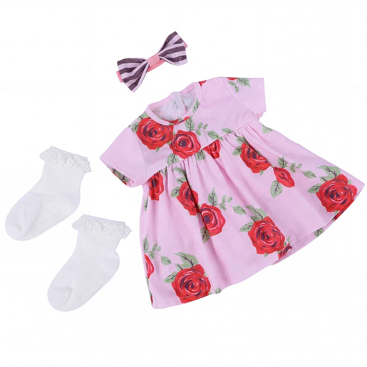 17-22 Inch Pink Rose Floral Set 3 PCS for Reborn Baby