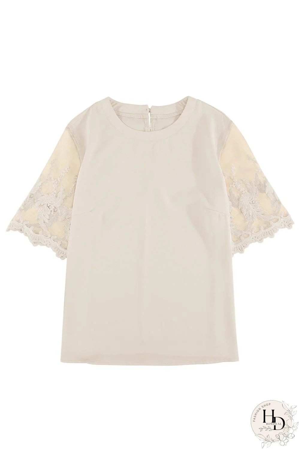 Sheer Floral Lace Short Sleeve Black Top