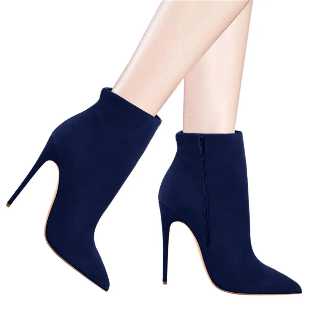 4.72" Women's Ankle Boots Closed Pointed Toe Stilettos Solid Color Suede Booties-vocosishoes