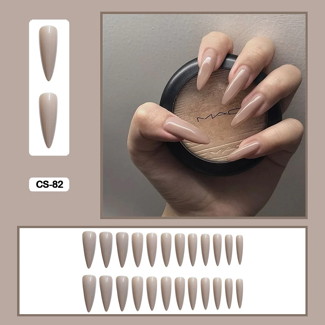 24pcs/box Long Trapezoid Drop Shaped False Nails With Glue Pure Color Elegant Nail Art Wearable Fake Nails With Wearing Tools-Nail Inspo