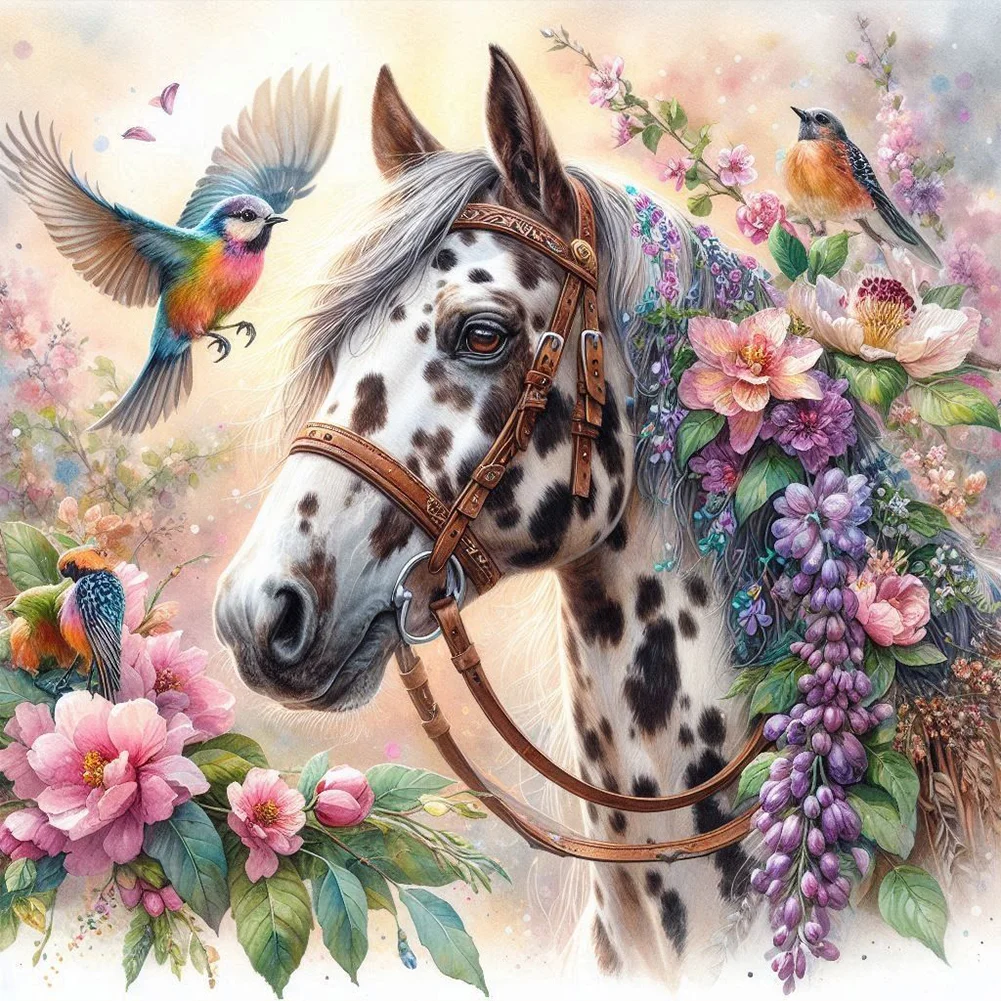 Diamond Painting - Full Round Drill - Flower Horse(Canvas|40*40cm)