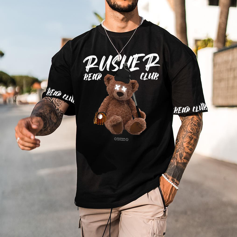 Men's Baseball Bear Printed T-shirt